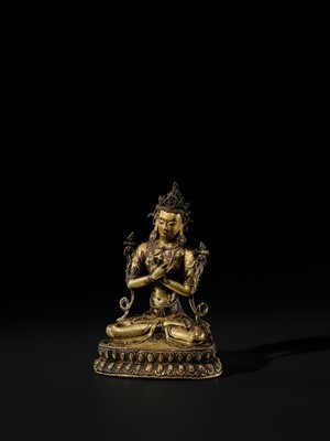 Lot 15 - A GILT COPPER-ALLOY FIGURE OF VAJRADHARA, TIBET, CIRCA 15TH CENTURY