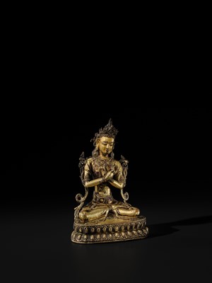 Lot 15 - A GILT COPPER-ALLOY FIGURE OF VAJRADHARA, TIBET, CIRCA 15TH CENTURY
