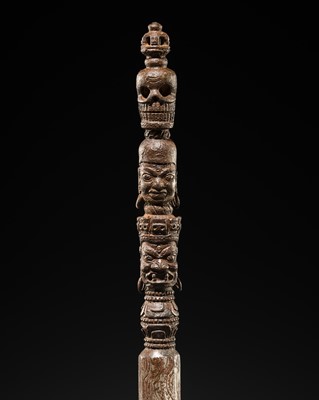 Lot 2 - AN IRON RITUAL STAFF, KHATVANGA, TIBET, 15TH CENTURY OR EARLIER