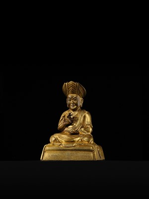 Lot 26 - A GILT COPPER ALLOY FIGURE OF ROLPAI DORJE, THE THIRD CHANGKYA HUTUKTU, QIANLONG PERIOD