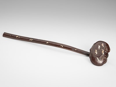 Lot 874 - AN INLAID LACQUERED WOOD RUYI SCEPTER, QING DYNASTY