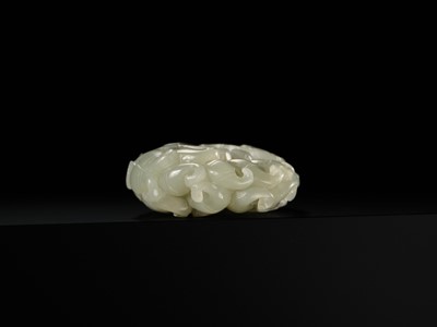 A RETICULATED ‘CHILONG AND FINGER CITRON’ CELADON JADE PENDANT, QING DYNASTY