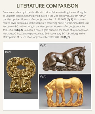 Lot 184 - A PAIR OF LARGE GOLD ‘RAM’ ORNAMENTS, EURASIAN STEPPES, CIRCA 3RD-2ND CENTURY BC OR EARLIER