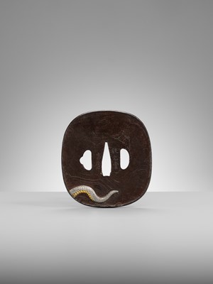 Lot 57 - A SUPERB AND LARGE BAKUMATSU IRON TSUBA WITH A GOLD EAGLE AND SILVER SNAKE