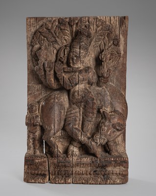 Lot 1260 - A CARVED WOOD STELE DEPICTING KRISHNA, INDIA, 19TH CENTURY