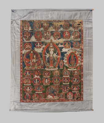 Lot 39 - A PAUBHA DEPICTING AVALOKITESHVARA, CHAKRASAMVARA HERUKA AND VIGHNANTAKA BHAIRAVA, NEPAL, 18TH CENTURY