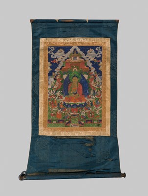 Lot 36 - A THANGKA DEPICTING BUDDHA AMITABHA IN SUKHAVATI HEAVEN, 18TH CENTURY