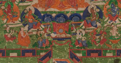 Lot 36 - A THANGKA DEPICTING BUDDHA AMITABHA IN SUKHAVATI HEAVEN, 18TH CENTURY