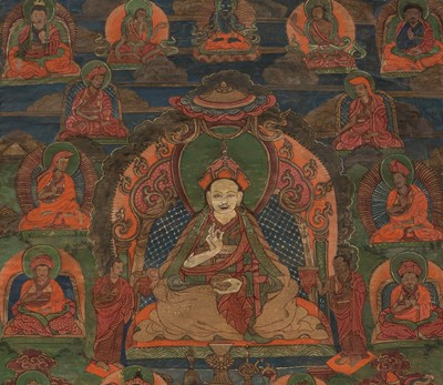Lot 38 - A THANGKA OF PADMASAMBHAVA, BHUTAN, 18TH CENTURY