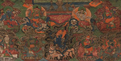 Lot 38 - A THANGKA OF PADMASAMBHAVA, BHUTAN, 18TH CENTURY
