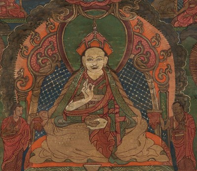 Lot 38 - A THANGKA OF PADMASAMBHAVA, BHUTAN, 18TH CENTURY