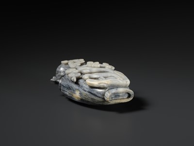 A GRAY AND WHITE JADE ‘HORSE AND PINE’ VASE, QING DYNASTY