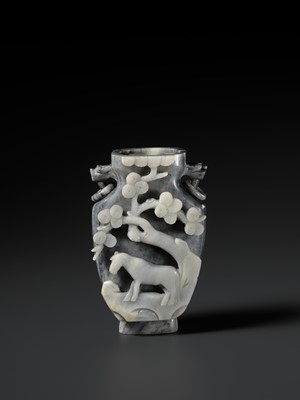 A GRAY AND WHITE JADE ‘HORSE AND PINE’ VASE, QING DYNASTY