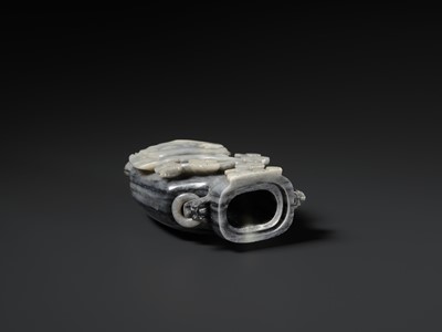 A GRAY AND WHITE JADE ‘HORSE AND PINE’ VASE, QING DYNASTY