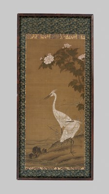 A SILK PAINTING OF EGRETS AND PEONIES, QING DYNASTY