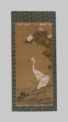 A SILK PAINTING OF EGRETS AND PEONIES, QING DYNASTY
