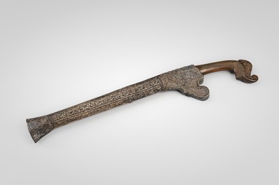 Lot 1380 - A HORN AND SILVER-ALLOY REPOUSSÉ DAGGER (GOLOK OR PEDANG), 19TH CENTURY