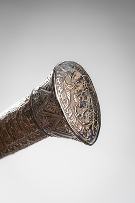 Lot 1380 - A HORN AND SILVER-ALLOY REPOUSSÉ DAGGER (GOLOK OR PEDANG), 19TH CENTURY