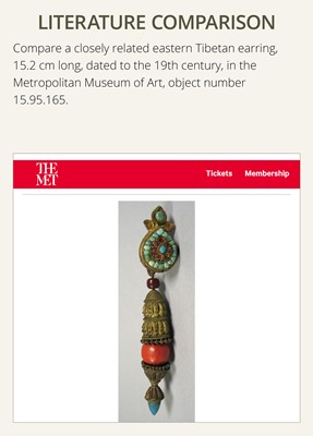 A GOLD, PEARL, TURQUOISE, AND CORAL OFFICIAL'S EARRING, SOCHI, 19TH CENTURY