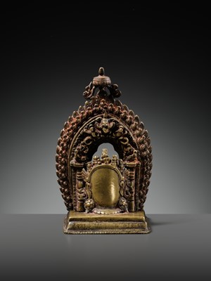A GILT-BRONZE CAST AND REPOUSSÉ ISHTADEVATA SHRINE, NEPAL, DATED 1824