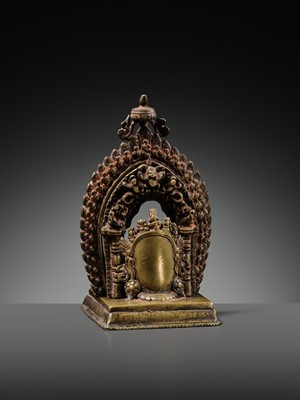 A GILT-BRONZE CAST AND REPOUSSÉ ISHTADEVATA SHRINE, NEPAL, DATED 1824