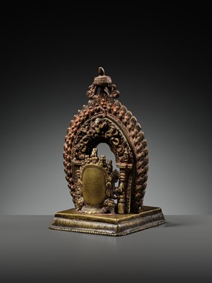 A GILT-BRONZE CAST AND REPOUSSÉ ISHTADEVATA SHRINE, NEPAL, DATED 1824