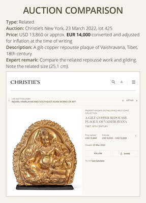 Lot 18 - A GILT-COPPER REPOUSSÉ PLAQUE OF WHITE TARA, TIBET, 18TH CENTURY