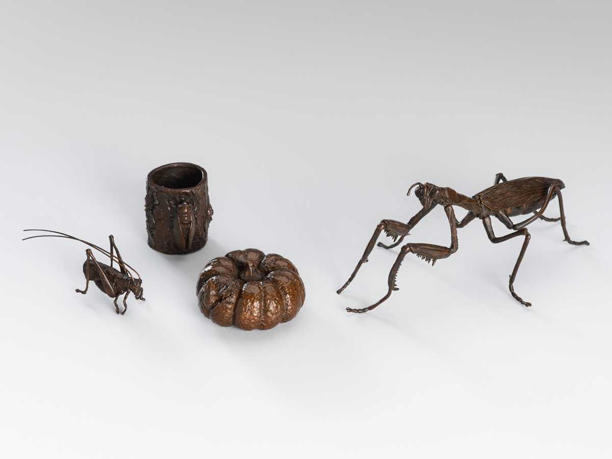 Lot 45 - A GROUP OF FOUR BRONZE OKIMONO OF ANIMALS