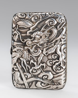 Lot 1014 - A SILVER CIGARETTE CASE WITH A DRAGON, c. 1900s