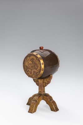 Lot 19 - A GILT-METAL AND BRONZE INCENSE BURNER IN THE FORM OF A KANKO DRUM