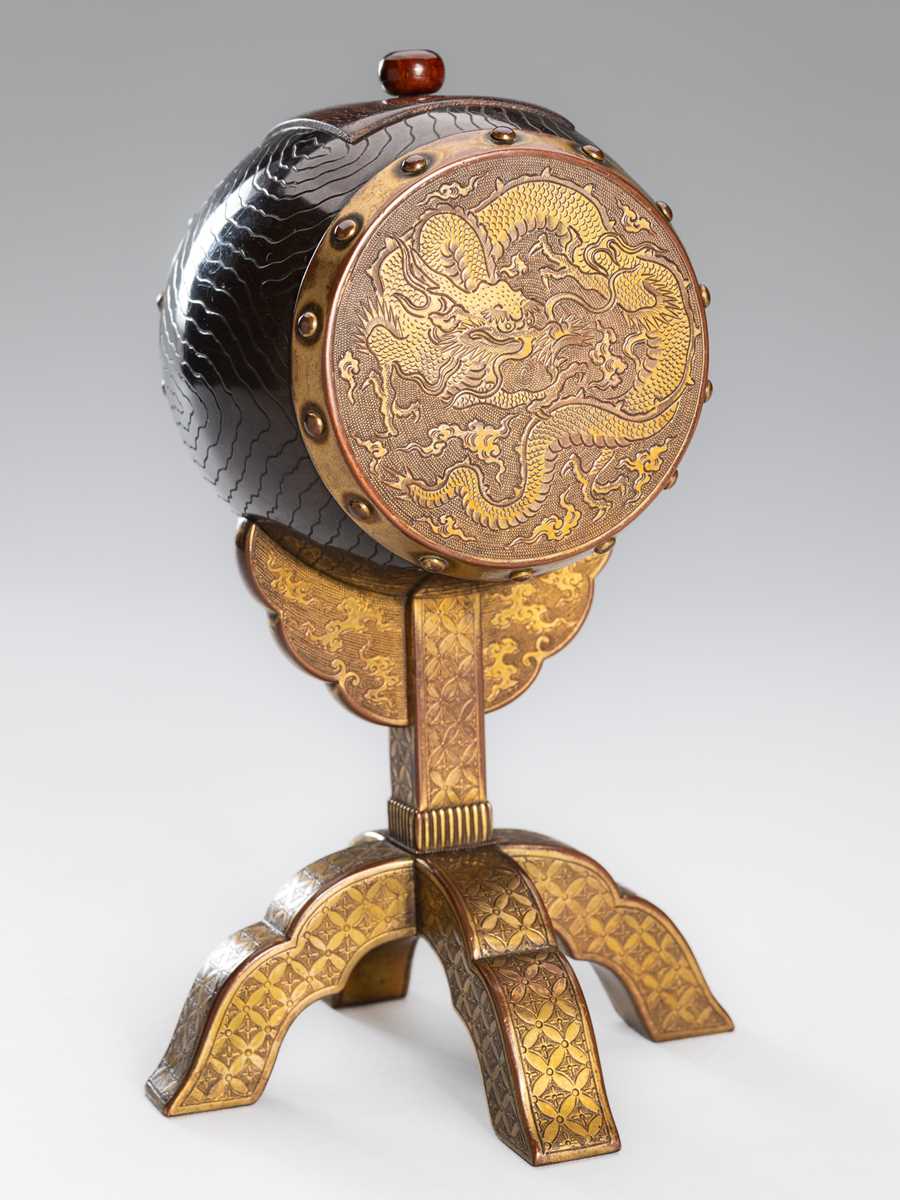 Lot 19 - A GILT-METAL AND BRONZE INCENSE BURNER IN THE FORM OF A KANKO DRUM