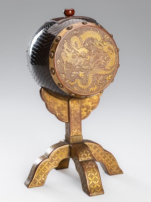 Lot 19 - A GILT-METAL AND BRONZE INCENSE BURNER IN THE FORM OF A KANKO DRUM