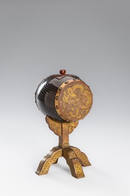 Lot 19 - A GILT-METAL AND BRONZE INCENSE BURNER IN THE FORM OF A KANKO DRUM