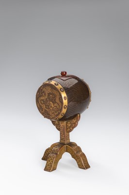 Lot 19 - A GILT-METAL AND BRONZE INCENSE BURNER IN THE FORM OF A KANKO DRUM