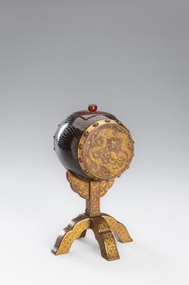 Lot 19 - A GILT-METAL AND BRONZE INCENSE BURNER IN THE FORM OF A KANKO DRUM