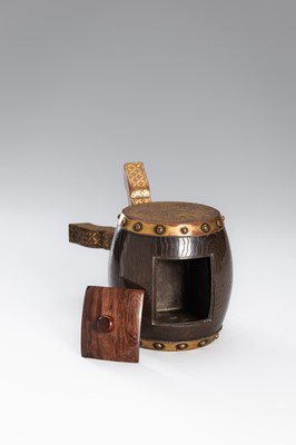 Lot 19 - A GILT-METAL AND BRONZE INCENSE BURNER IN THE FORM OF A KANKO DRUM