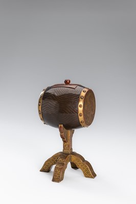 Lot 19 - A GILT-METAL AND BRONZE INCENSE BURNER IN THE FORM OF A KANKO DRUM