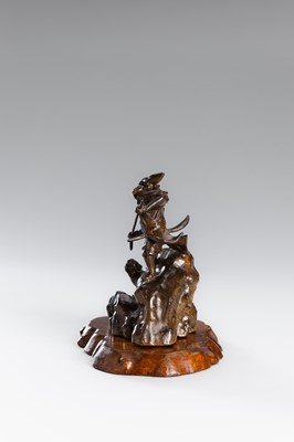 Lot 32 - A BRONZE OKIMONO OF A SAMURAI HUNTING A TIGER