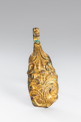 TWO ARCHAISTIC GILT-BRONZE ‘MYTHICAL BEAST’ BELT HOOKS