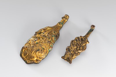 TWO ARCHAISTIC GILT-BRONZE ‘MYTHICAL BEAST’ BELT HOOKS