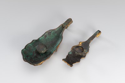TWO ARCHAISTIC GILT-BRONZE ‘MYTHICAL BEAST’ BELT HOOKS