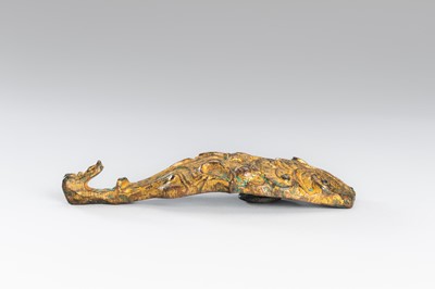 TWO ARCHAISTIC GILT-BRONZE ‘MYTHICAL BEAST’ BELT HOOKS