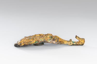 TWO ARCHAISTIC GILT-BRONZE ‘MYTHICAL BEAST’ BELT HOOKS