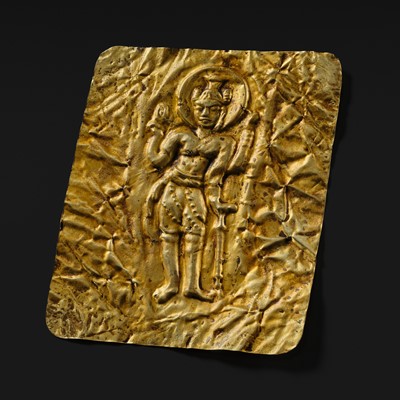 Lot 425 - A RARE GOLD REPOUSSÉ VOTIVE PLAQUE OF VISHNU, THAILAND, MON-DVARAVATI PERIOD, SRI DEB STYLE, 7TH-8TH CENTURY