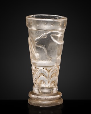 Lot 312 - A SMALL ROCK CRYSTAL VESSEL DEPICTING ANIMALS AND FOLIAGE