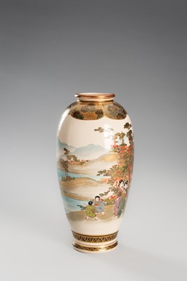 Lot 206 - JUNZAN: A PAIR OF SATSUMA EARTHENWARE VASES WITH COURT LADIES