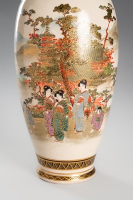 Lot 206 - JUNZAN: A PAIR OF SATSUMA EARTHENWARE VASES WITH COURT LADIES