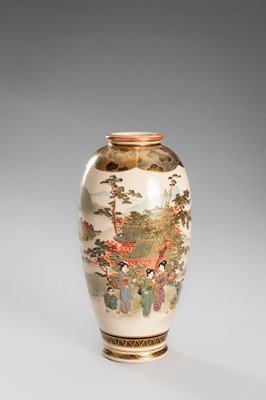 Lot 206 - JUNZAN: A PAIR OF SATSUMA EARTHENWARE VASES WITH COURT LADIES