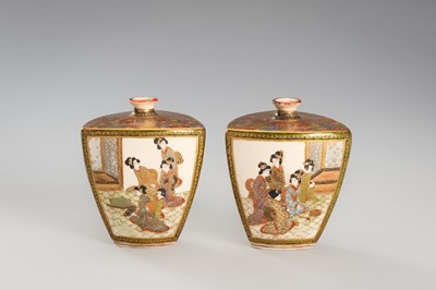 Lot 204 - A PAIR OF SMALL SATSUMA EARTHENWARE VASES