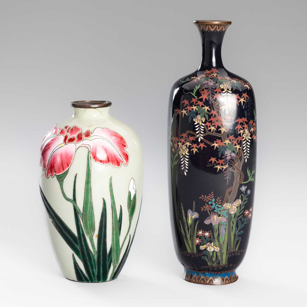 Lot 1548 - A LOT WITH TWO CLOISONNÉ ‘FLORAL’ VASES